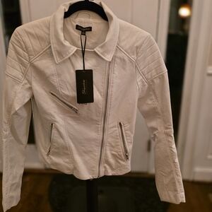 Shinestar Women's White Leather Moto Jacket. NWT. S. Vintage.